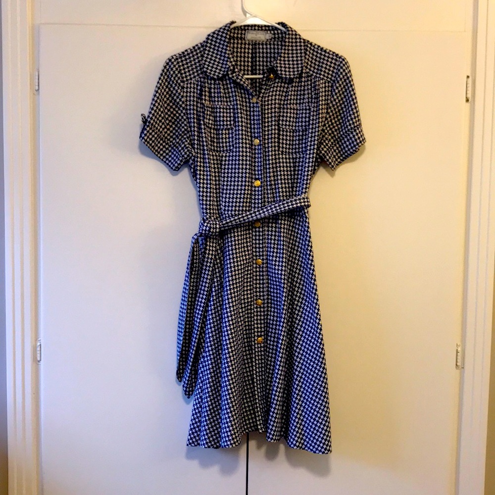 Houndstooth Button Up Shirt Dress w/belt